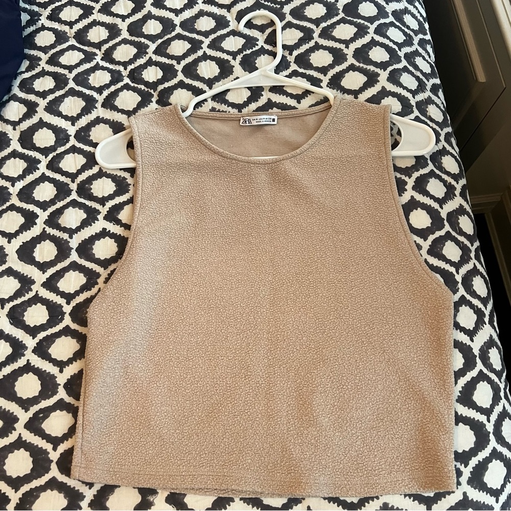 Zara Tan Crop Tank Top Sleeveless